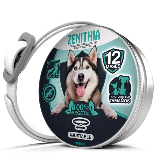 Zenithia Collar Repelente de Insectos, Antipulgas Perros, Garrapatas y Mosquitos, Collar Antiparasitario Perros-12 Meses Protección-65cm-Ajustable-100% Vegetal-Impermeable- 1 Und